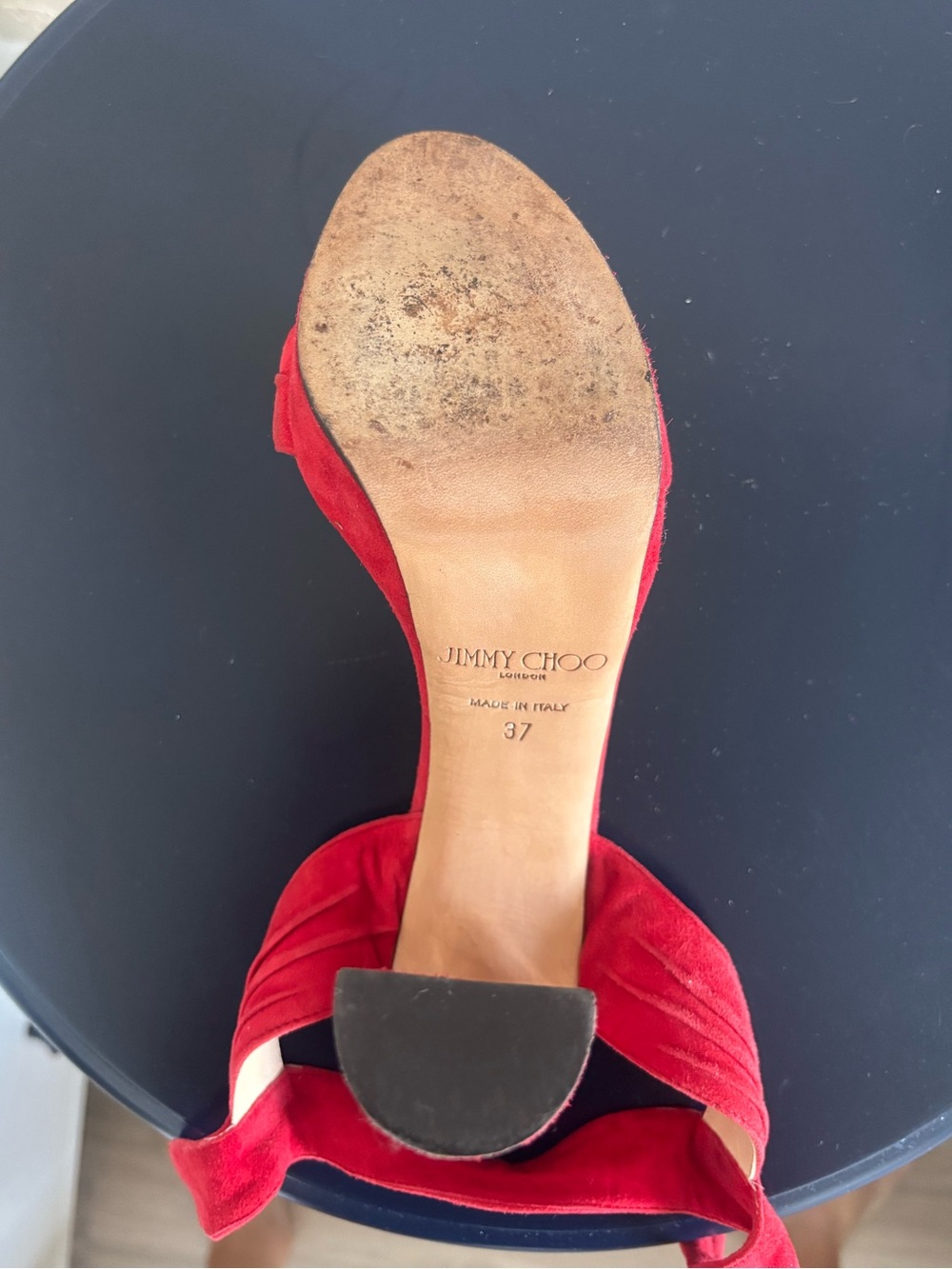 Jimmy Choo Red Suede Ankle-Tie Block Heels - Picture 3 of 3